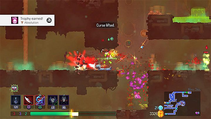 W celu zdjęcia klątwy bohater musi zabić określoną liczbę wrogów samemu nie doznając jakichkolwiek obrażeń - Absolution - trofeum w Dead Cells - Dead Cells - poradnik do gry