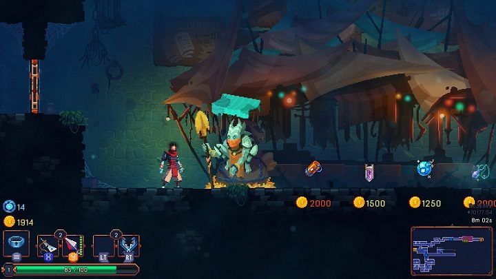 Każdy obszar z pominięciem aren dedykowanych walkom z bossami jest zbudowany z dwóch elementów, które się powtarzają - sklepu i komnaty na skrzynie ze skarbem - Porady na start w Dead Cells - Dead Cells - poradnik do gry