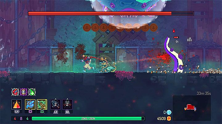 W drugiej fazie pojedynku chowają się górne półki i bohater spada na dół areny - Conjunctivius Boss w Dead Cells - Dead Cells - poradnik do gry