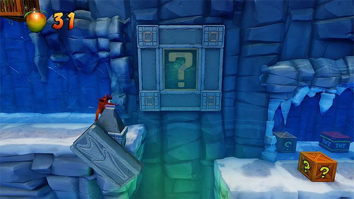 Po przebiegnięciu po zapadającym się mostku dotrzesz do obszaru z czterema skrzyniami - Cold Hard Crash | Alpine Warp Room | Opis przejścia | Crash N. Sane Trilogy - Crash Bandicoot N. Sane Trilogy - poradnik do gry