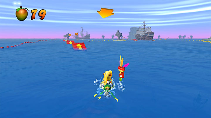 Podróżuj ściśle określoną trasą aż dotrzesz do pokazanego na powyższym obrazku znacznie większego akwenu - Tell No Tales | Crash Bandicoot 3 | Opis przejścia | Crash N. Sane Trilogy - Crash Bandicoot N. Sane Trilogy - poradnik do gry