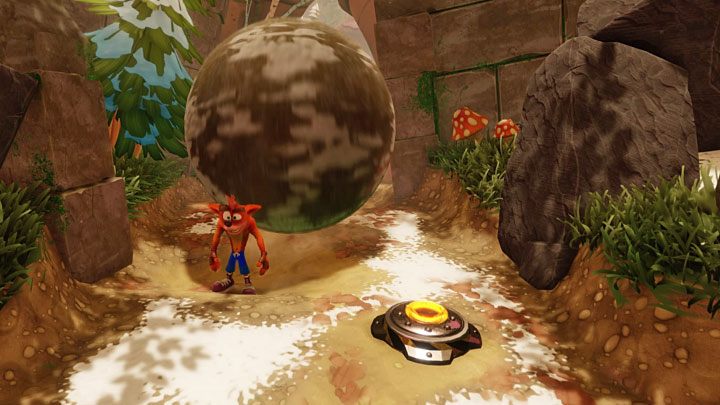 Scena z ucieczki przed pierwszym głazem rozpocznie się od razu po wyjściu na otwartą przestrzeń - Crash Dash | Jungle Warp Room | Opis przyjścia | Crash Bandicoot N. Sane Trilogy - Crash Bandicoot N. Sane Trilogy - poradnik do gry