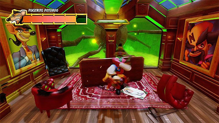 Nie wychylaj się zza zasłony tylko czekaj na właściwy moment - Pinstripe Potoroo | Crash Bandicoot - walki z bossami - Crash Bandicoot N. Sane Trilogy - poradnik do gry