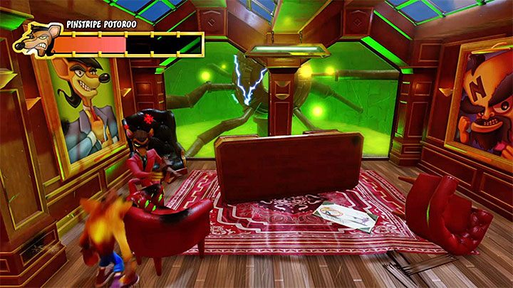 W dalszej części pojedynku Pinstripe Potoroo zaprzestanie przebiegania przez całą planszę, ale osłabianie go stanie się jeszcze prostsze - Pinstripe Patooey | Crash Bandicoot - Trofea - Crash Bandicoot N. Sane Trilogy - poradnik do gry