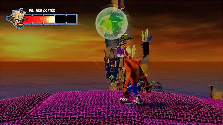 W dalszej części walki energia będzie gromadziła się w zielonej kuli, która dopiero po kilku odbiciach eksploduje i osłabi bossa - Cortex N. Capacitated | Crash Bandicoot - Trofea - Crash Bandicoot N. Sane Trilogy - poradnik do gry