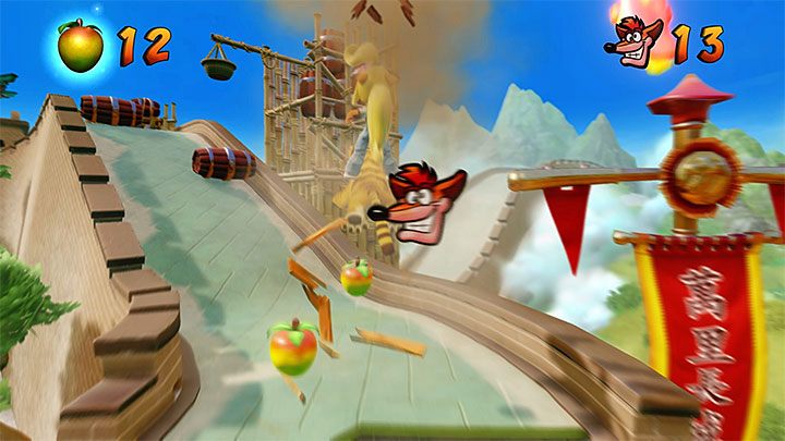 Po rozpoczęciu przejażdżki na tygrysie skup się od razu na niszczeniu skrzyń, na unikaniu przeszkód (m - Orient Express | Crash Bandicoot 3 | Opis przejścia | Crash N. Sane Trilogy - Crash Bandicoot N. Sane Trilogy - poradnik do gry