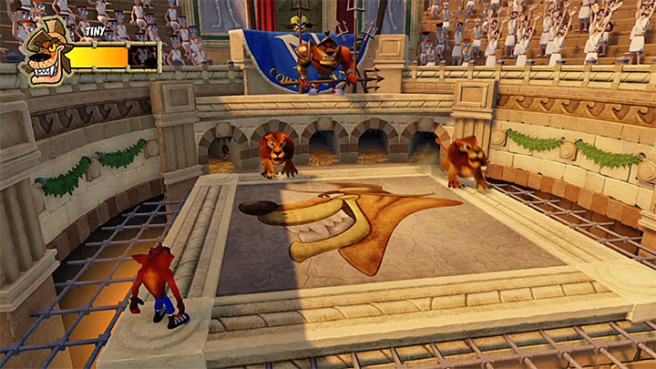 Tiny Tiger ucieknie teraz z areny i już wkrótce zacznie nasyłać na Crasha mniejsze tygrysy - Tiny Tiger | Crash Bandicoot 3 | Walki z bossami - Crash Bandicoot N. Sane Trilogy - poradnik do gry