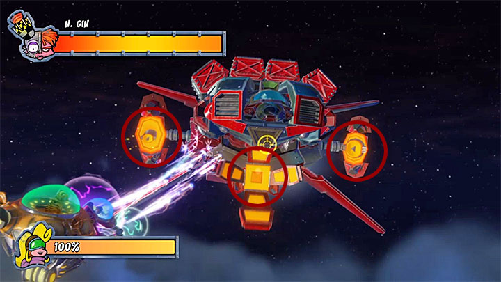 W drugiej fazie pojedynku wymagane jest pozbawienie mecha Nitrusa aż siedmiu punktów energii i każdy punkt odpowiada jednemu komponentowi - Dr. Nitrus Gin | Crash Bandicoot 3 | Walki z bossami - Crash Bandicoot N. Sane Trilogy - poradnik do gry