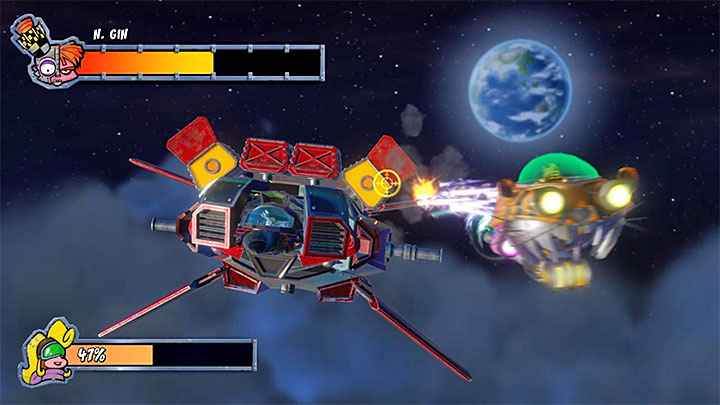 Dopiero po tym jak pozbawisz bossa wspomnianych wyżej trzech komponentów zainteresuj się czterema górnymi wyrzutniami rakiet (same rakiety już wcześniej oczywiście należało przy okazji niszczyć) - Dr. Nitrus Gin | Crash Bandicoot 3 | Walki z bossami - Crash Bandicoot N. Sane Trilogy - poradnik do gry