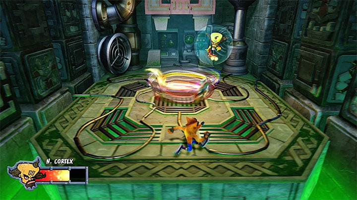 Jedyną nowością w drugiej fazie pojedynku jest to, że walczące ze sobą maski będą teraz przypominały tornado - Dr. Neo Cortex (finałowy boss) | Crash Bandicoot 3 | Walki z bossami - Crash Bandicoot N. Sane Trilogy - poradnik do gry