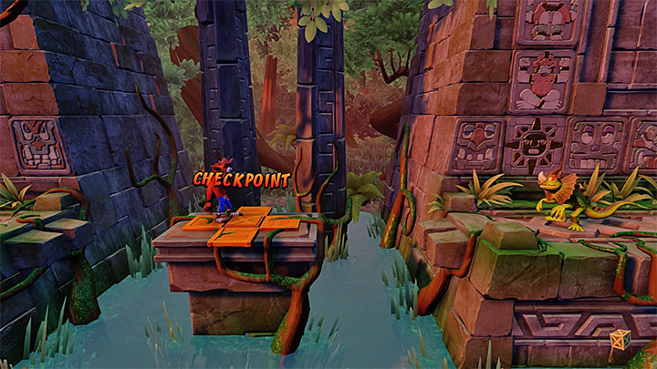 Zatrzymaj się po dotarciu do pokazanego na obrazku punktu kontrolnego - The Lost City | Wumpa Island | Opis przejścia | Crash Bandicoot N. Sane Trilogy - Crash Bandicoot N. Sane Trilogy - poradnik do gry