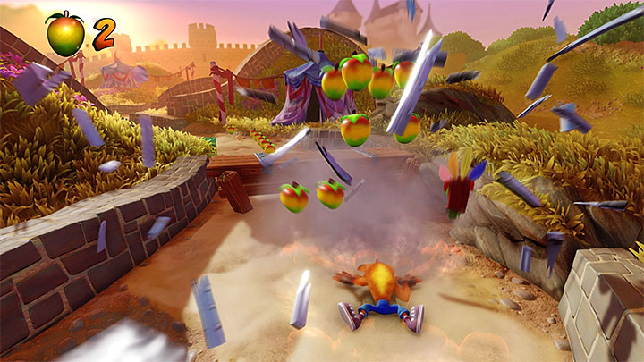 Rozpocznij podróż wiejską drogą, w trakcie której niszcz zwykłe skrzynie (w jednej z nich jest pierwsza maska Aku Aku) oraz omijając lub eliminując ropuchy - Gee Wiz | Crash Bandicoot 3: Warped | Opis przejścia - Crash Bandicoot N. Sane Trilogy - poradnik do gry