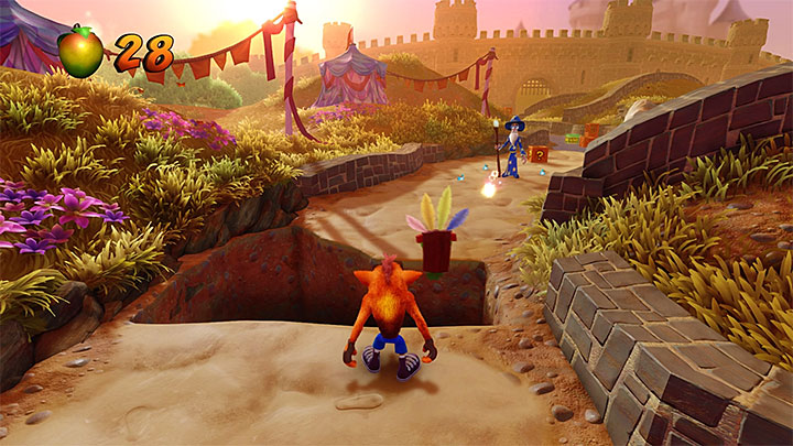 Kawałek dalej po raz pierwszy napotkasz pokazanego na obrazku czarodzieja - Gee Wiz | Crash Bandicoot 3: Warped | Opis przejścia - Crash Bandicoot N. Sane Trilogy - poradnik do gry