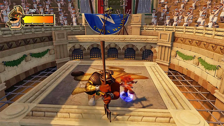 Tuż po rozpoczęciu pojedynku z Tiny Tigerem musisz zacząć uciekać przed jego atakami - Tiny Trounced | Crash Bandicoot 3 | Trofea - Crash Bandicoot N. Sane Trilogy - poradnik do gry