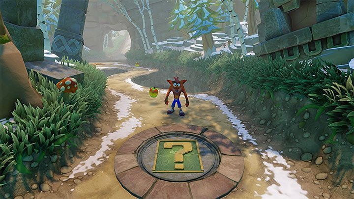 Niezależnie od tego czy ukończyłeś sekretną lokację czy też nie będziesz mógł zabrać fioletowy kryształ z głównej ścieżki i dotrzesz do pokazanej na obrazku płyty z pytajnikiem, która dla odmiany przeniesie Cię do bonusowej rundy - Un-Bearable | Sewer Warp Room | Opis przejścia | Crash Bandicoot N. Sane Trilogy - Crash Bandicoot N. Sane Trilogy - poradnik do gry