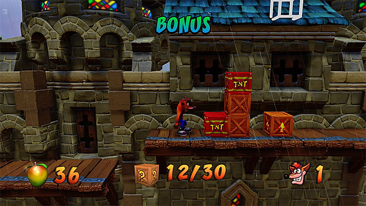 Wznów podróż przez wioskę, która chwilowo nie zaskoczy Cię niczym nowym (skrzynie z TNT detonuj w doskonale poznany sposób) - Double Header | Crash Bandicoot 3 | Opis przejścia | Crash N. Sane Trilogy - Crash Bandicoot N. Sane Trilogy - poradnik do gry
