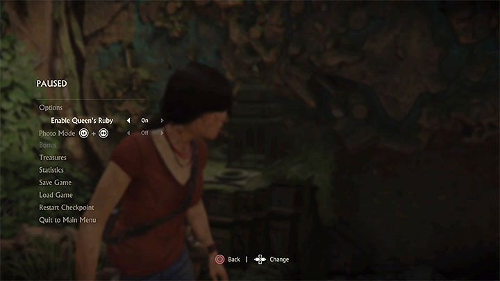 Tak jak zostało to już wcześniej zaznaczone Rubin Królowej automatycznie uaktywnia się (sygnał dźwiękowy i wibrujący pad) gdy znajdziesz się w pobliżu jednego ze skarbów - Jak zdobyć Rubin Królowej (prostsze odnajdywanie skarbów)? | FAQ - Uncharted: Zaginione Dziedzictwo - poradnik do gry