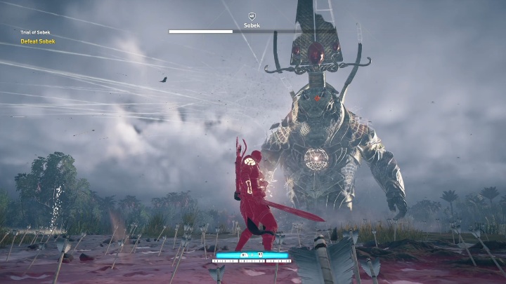 Sobek atakuje na kilka sposobów - za pomocą pułapek, wojowników albo łuku - Próby Bogów (Trials of the Gods) - walka z Anubis, Sobek, Sechmet - Assassins Creed Origins - poradnik do gry