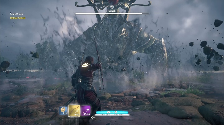 Sobek na arenie tworzy pułapki - Próby Bogów (Trials of the Gods) - walka z Anubis, Sobek, Sechmet - Assassins Creed Origins - poradnik do gry