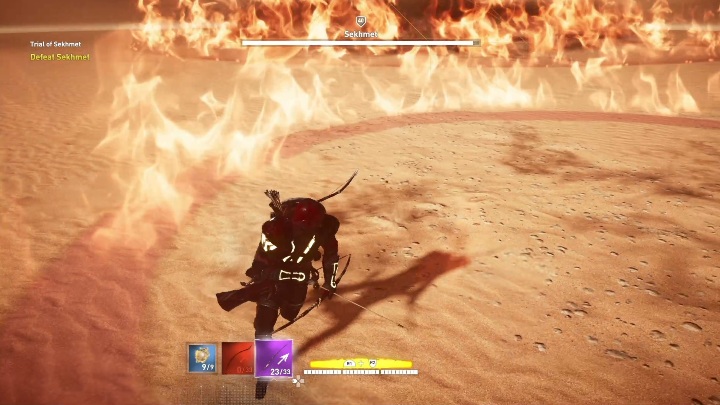 Sekhmet na arenie tworzy ogniste pułapki - Próby Bogów (Trials of the Gods) - walka z Anubis, Sobek, Sechmet - Assassins Creed Origins - poradnik do gry