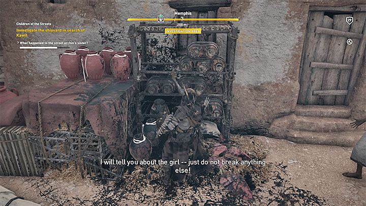 Po zbliżeniu się do znacznika misji (jedna z głównych ulic miasta przy świątyni Hathor) zauważysz uciekające dziecko, które dokonało kradzieży - Memfis Zadania poboczne, mapa, questy | Solucja Assassins Creed Origins - Assassins Creed Origins - poradnik do gry