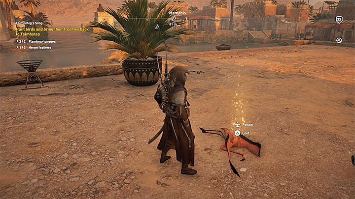 Kolejna część misji zakłada pozyskanie dwóch języków flamingów (Flamingo Tongues) oraz dwóch piór czapli (Heron Feathers) - Memfis Zadania poboczne, mapa, questy | Solucja Assassins Creed Origins - Assassins Creed Origins - poradnik do gry