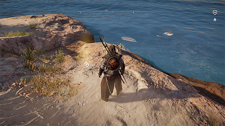 Powalona palma wskazuje pobliską plażę - jest to południowo-zachodnia część wyspy - Papirusy w Aleksandrii | Assassins Creed Origins - Assassins Creed Origins - poradnik do gry