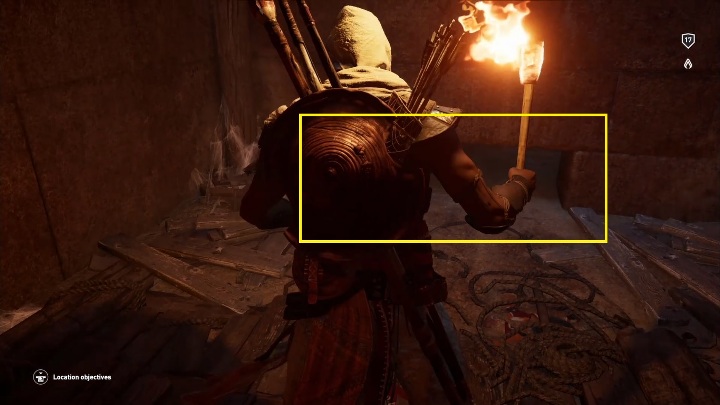 Gdy przejdziesz przez ścianę musisz zsunąć się po ścianie na dół, a potem powoli przedostać się na drugą stronę do kolejnego pomieszczenia - Grobowiec Snofru - Tomb of Sneferu | Nom Sakkara - Saqqara Nome | Grobowce - Assassins Creed Origins - poradnik do gry