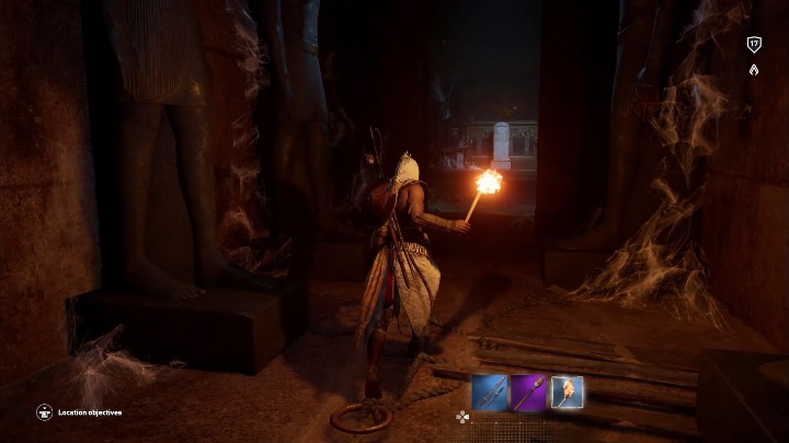 Gdy ułożysz szpule możesz wskoczyć po półce na drugą część równoważni - Grobowiec Snofru - Tomb of Sneferu | Nom Sakkara - Saqqara Nome | Grobowce - Assassins Creed Origins - poradnik do gry