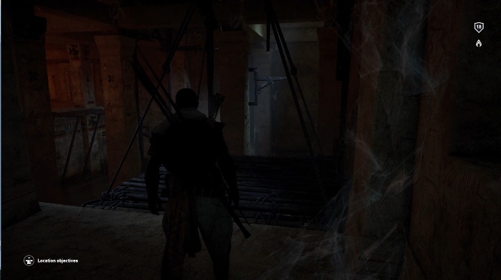 Aby dojść do tablicy musisz przejść wokół pomieszczenia za pomocą równoważni - Grobowiec Tomb of Smenkhare and Eeyoo Sekedoo Aat | Haueris Nome | Grobowce - Assassins Creed Origins - poradnik do gry