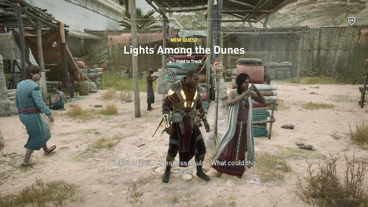 Aby rozpocząć tę misję musisz porozmawiać z postacią stojącym w środku miasta - Światła wśród piasków - nowe zadanie w Assassins Creed Origins - Assassins Creed Origins - poradnik do gry