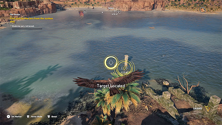 Rabiah potrzebuje pomocy Bayeka w odzyskaniu słojów z medykamentami, które zatonęły razem z łodzią - Siwa Zadania poboczne, mapa questów | Solucja Assassins Creed Origins - Assassins Creed Origins - poradnik do gry