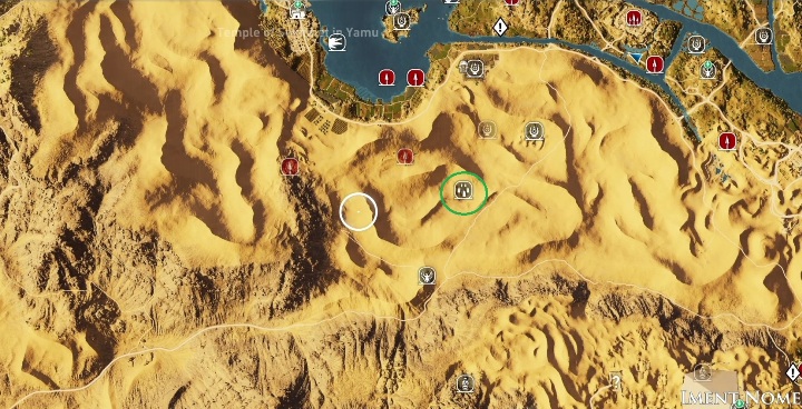 Pierwszy kamienny krąg w prowincji Iment Nome znajduje się na środku pustyni, w wschodniej części lokacji - Kamienne kręgi w Assassins Creed Origins - Assassins Creed Origins - poradnik do gry