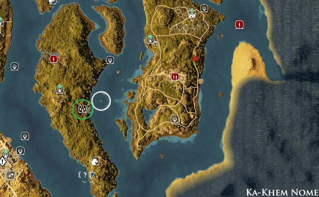 Kamienny krąg w prowincji Ka-Khem Nome znajduje się na samym środku dolnej wyspy - Kamienne kręgi w Assassins Creed Origins - Assassins Creed Origins - poradnik do gry