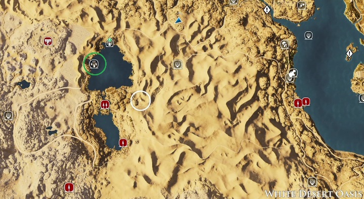 W prowincji White Desert Oasis znajdziesz kamienny krąg na wyspie, na pierwszym jeziorze - Kamienne kręgi w Assassins Creed Origins - Assassins Creed Origins - poradnik do gry