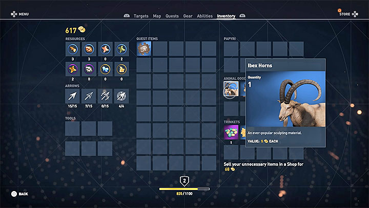 Następna metoda to eliminowanie dzikich zwierząt, które mogą pozostawiać po sobie trofea (przykładowe na obrazku) - Jak zarabiać pieniądze w grze i na co je wydawać? | FAQ | AC Origins - Assassins Creed Origins - poradnik do gry