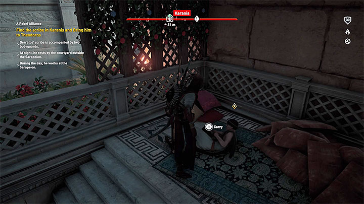 Porozmawiaj ponownie z Theodorosem żeby odebrać zlecenie porwania skryby przebywającego w pobliskim mieście Karanis - Sakkara Zadania poboczne, mapa questów | Solucja Assassins Creed Origins - Assassins Creed Origins - poradnik do gry
