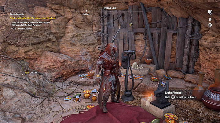 Południowo-zachodnia ceremonialna pochodnia sąsiaduje z legowiskiem hien (22-25 poziom) - Sakkara Zadania poboczne, mapa questów | Solucja Assassins Creed Origins - Assassins Creed Origins - poradnik do gry