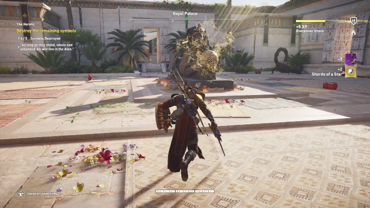 Tam musisz zbadać statuy bogów i zniszczyć symbole, które się na nich znajdują - Odstępca | Zadania główne, solucja Curse of the Pharaohs - Assassins Creed Origins - poradnik do gry