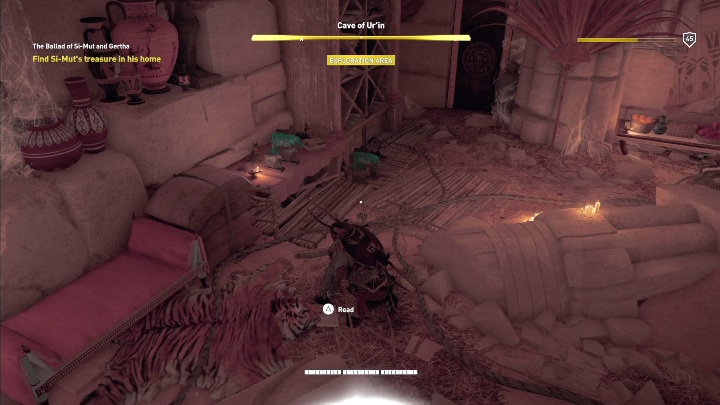 W zadaniu The Ballad of Si-Mut and Gertha po rozmowie z mężczyzną musisz dostać się do Cave of Urin i znaleźć list - Klysma Nome | Zadania poboczne | Solucja - Assassins Creed Origins - poradnik do gry
