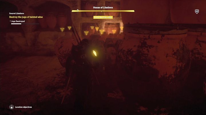 Na początku tej misji musisz zejść do winnicy i rozbić kilkadziesiąt dzbanów z winem - Zadania na Polach Trzcin, Aaru | Zadania główne, solucja Curse of the Pharaohs - Assassins Creed Origins - poradnik do gry