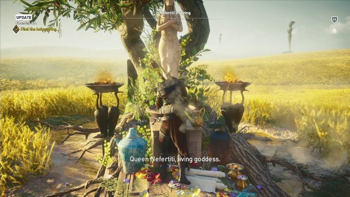 W tej misji musisz podejść do kapliczki i wejść z nią w interakcję - Zadania na Polach Trzcin, Aaru | Zadania główne, solucja Curse of the Pharaohs - Assassins Creed Origins - poradnik do gry