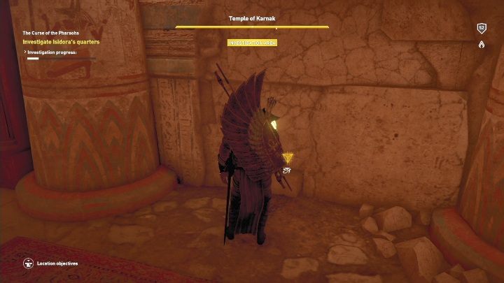 W tym pomieszczeniu sprawdź papirusy, tablice, płótno, relikt i dokumenty schowane za kamieniem - pokazane na screenie powyżej - Klątwa Faraonów cz. 3 | Solucja AC Origins Curse of the Pharaohs - Assassins Creed Origins - poradnik do gry