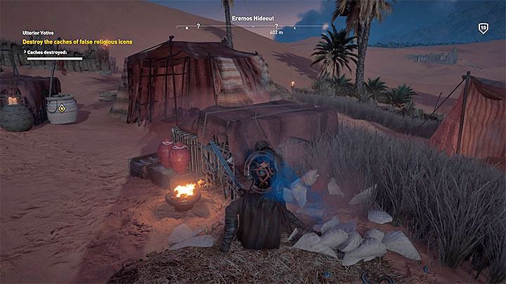 Udaj się teraz do obozowiska Eremous Hideout na południowy-wschód od miasta - Zadania Iment Nome i Jezioro Mareotis, questy poboczne, mapa questów | Solucja - Assassins Creed Origins - poradnik do gry