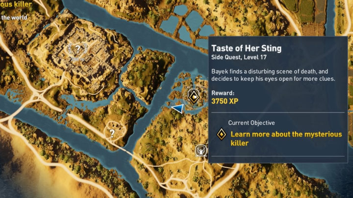 Kolejne miejsce krwawego rytuału jest w pokazanej na obrazkach części prowincji Sapi-Res Nome, tuż obok ruin Sapi-Res Ruins - Zadania Iment Nome i Jezioro Mareotis, questy poboczne, mapa questów | Solucja - Assassins Creed Origins - poradnik do gry