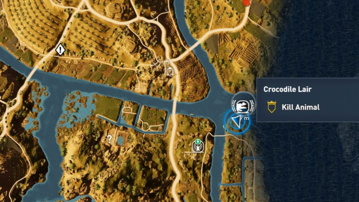 Ostatnie czwarte miejsce zbrodni zlokalizowane jest we wschodniej części prowincji Kanopos Nome, obok legowiska krokodyli (powyższe obrazki) - Zadania Iment Nome i Jezioro Mareotis, questy poboczne, mapa questów | Solucja - Assassins Creed Origins - poradnik do gry