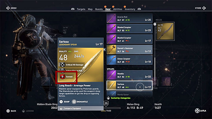 Powodem nagłego osłabienia głównego bohatera jest nieuważne umieszczenie w aktywnym slocie inwentarza przeklętego przedmiotu (Cursed) - Dlaczego Bayek nagle stał się słabszy? | FAQ | Assassins Creed Origins - Assassins Creed Origins - poradnik do gry