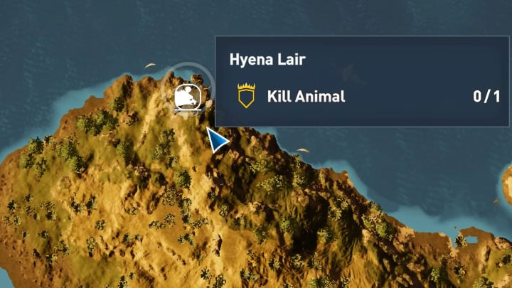 Sępy, krokodyle oraz hieny możesz odnaleźć w tym samym miejscu, a mianowicie w legowisku hien na północ od obozowiska garbarza - miejsce to pokazuje dołączony obrazek - Sap-Meh Nome Zadania poboczne, mapa questów | Solucja Assassins Creed Origins - Assassins Creed Origins - poradnik do gry