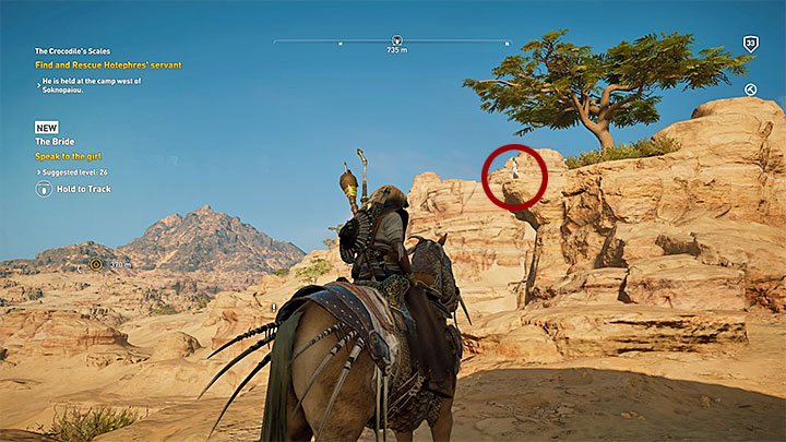 W niewielkiej odległości na zachód od miasta Soknopaiou Nesos (północna częśc prowincji Fajum) możesz natrafić na stojącą na klifie kobietę, która planuje popełnienie samobójstwa - pokazuje ją dołączony obrazek - Fajum i Oaza Fajum Zadania poboczne, mapa questów | Solucja AC Origins - Assassins Creed Origins - poradnik do gry