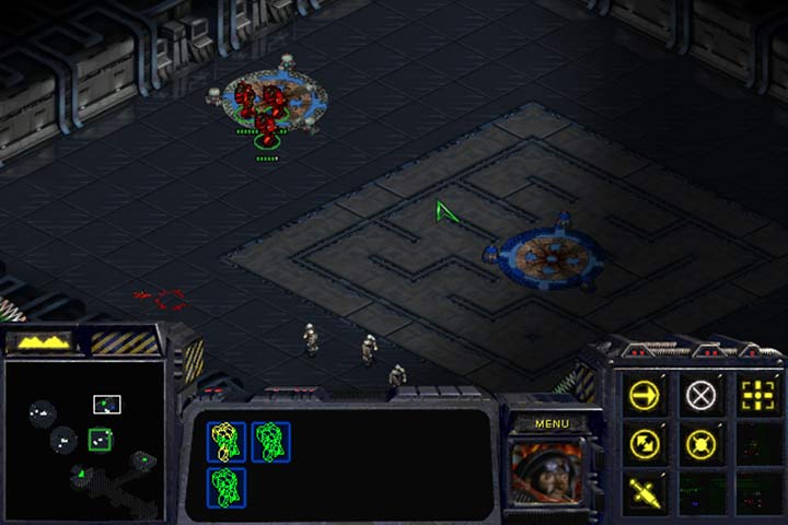 Pierwsze teleport jest niedaleko miejsca startowego. W małym pomieszczeniu jest marker, który udostępnia podgląd kilku miejsc w ośrodku. - Misja 4 - The Jacobs Installation | Kampania Terran | StarCraft Remastered - StarCraft: Remastered - poradnik do gry